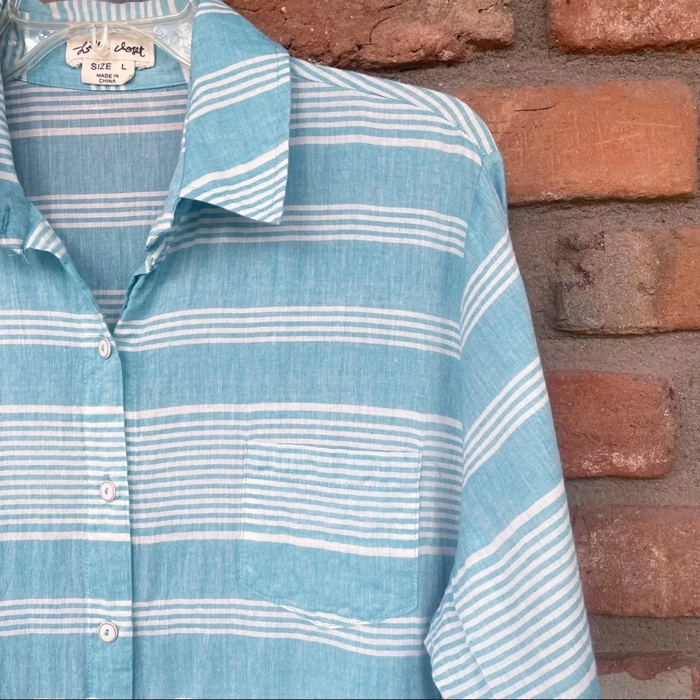 Lightweight Cotton Lili’s Closet Striped Button Down Shirt Top Size Large - Picture 2 of 9